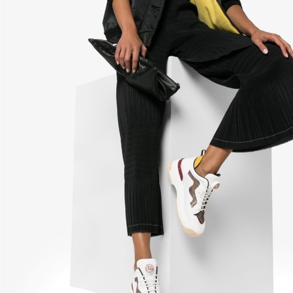 Fendi White and Tan Logo Sneakers